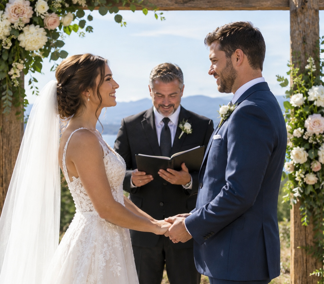 A wedding ceremony being streamed